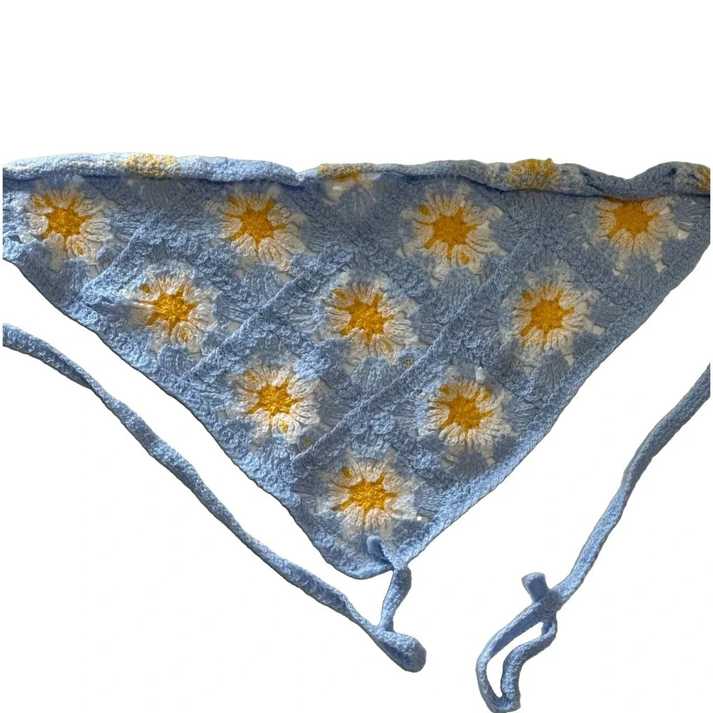 Handmade Crochet Daisy Granny Triangle Bandana Hair Scarf Boho Cottagecore